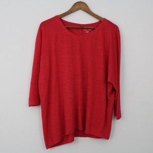 Eileen Fisher Red Organic Linen 3/4 Sleeve Top
